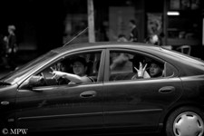 Queen Street Auckland city, black and white photo by Mike Wheelton